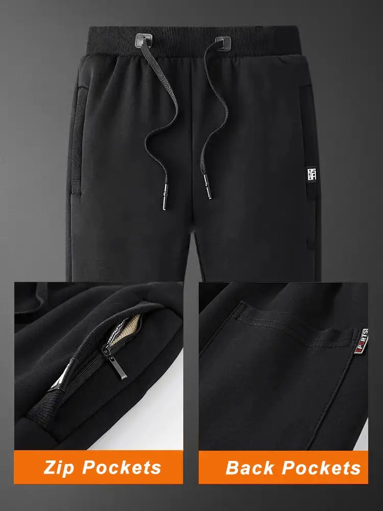 Simples Market winter men's black fleece joggers with zip pockets and back pockets