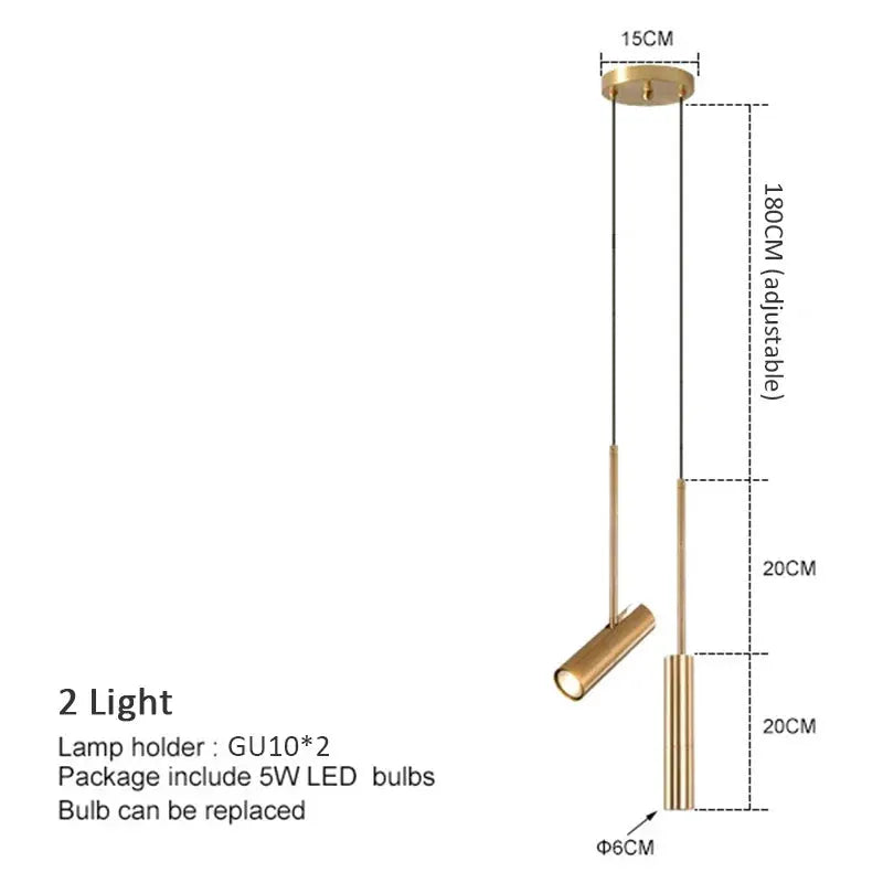 Minimalist gold LED hanging pendant light by Simples Market, 2-light kit with adjustable cords