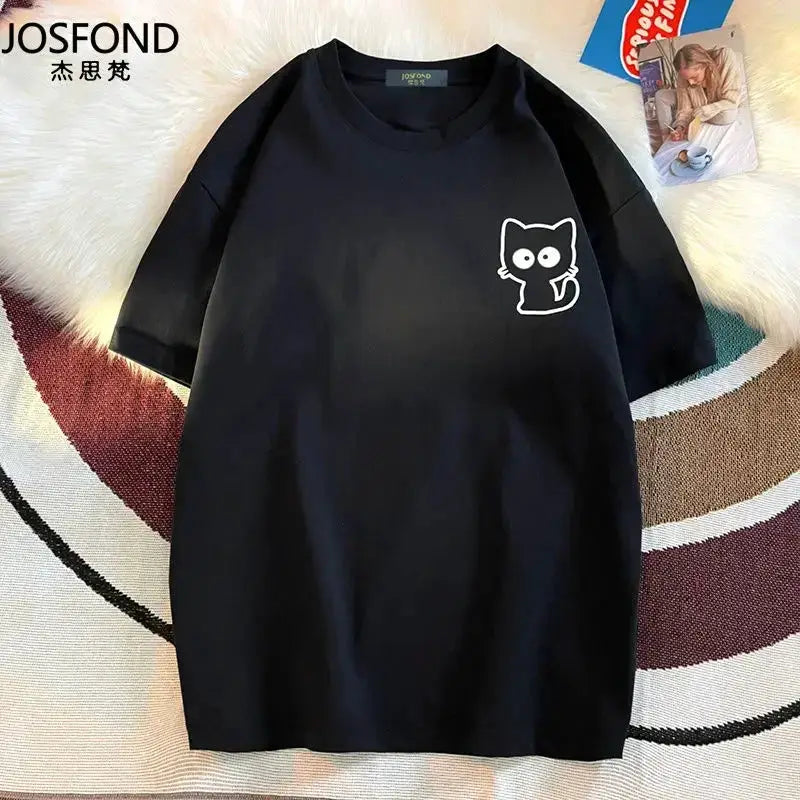 NovaWear Women Cartoon Print O Neck Short Sleeve Tee Breathable Loose Fit Summer Top Casual Everyday Wear