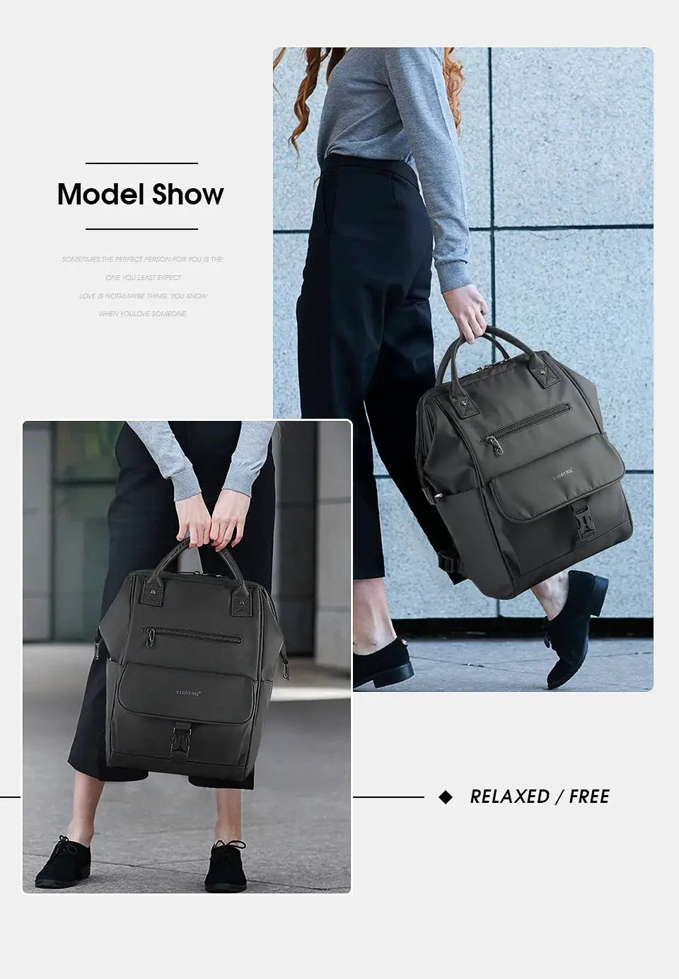 Tigernu New Ladies Casual Backpack for Women, dark gray TPU splashproof travel backpack