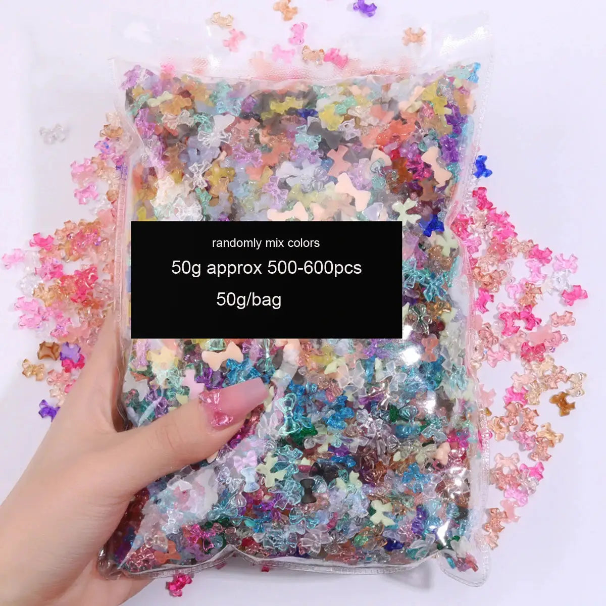 50g 3D Random Mixed Resin Nail Art Charms Cartoon Shapes Bows Diamonds Hearts Flowers Ribbons For DIY Manicure