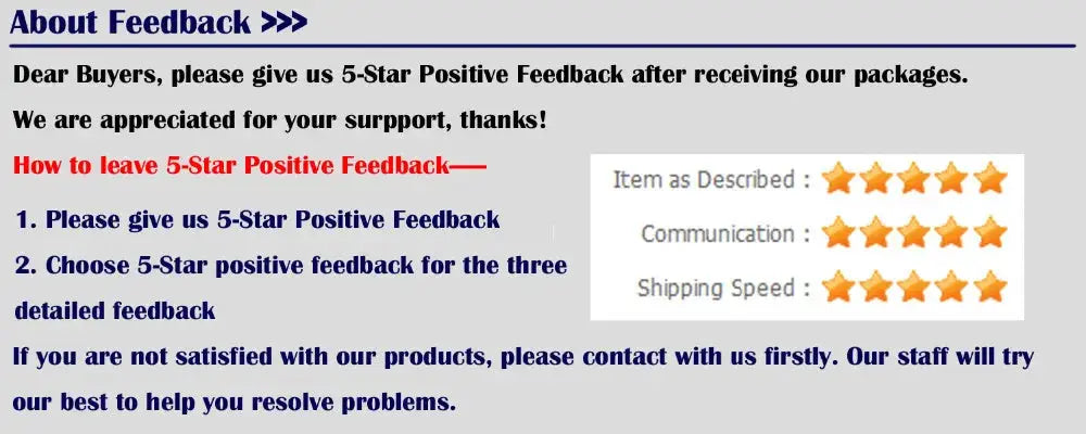 Feedback page showing 5-star review request and simple instructions.