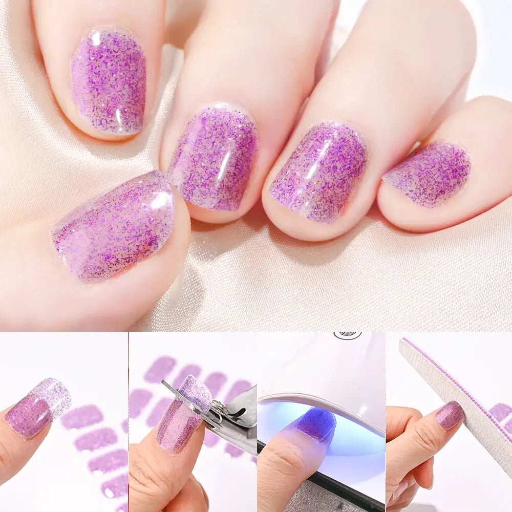 Simples Market 16Tips glitter nail stickers in purple for full-cover UV gel decals
