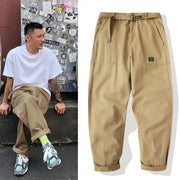 Khaki cargo workwear pants for men with belt, Amekaji style by Simples Market.