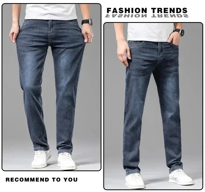 Simples Market men's elastic cotton jeans, gray straight-leg casual pants
