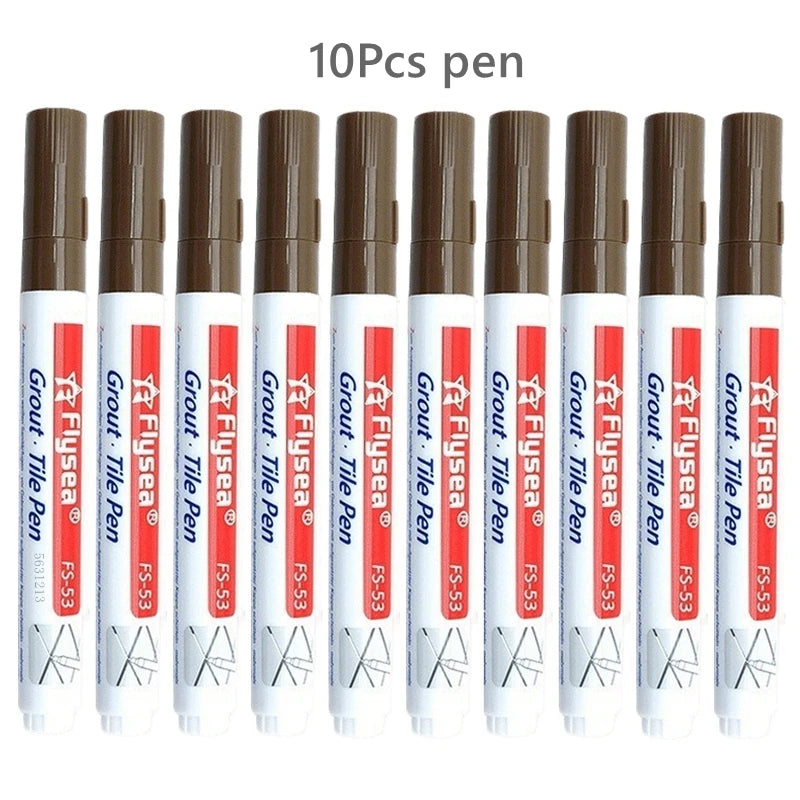 Grout Tile Pen waterproof markers, 10-pack with brown caps for tile seams on floors and bathrooms