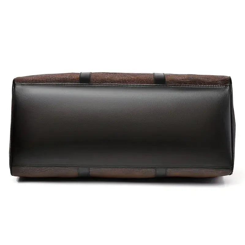 Travel duffel bag: large-capacity, retro crocodile-textured with black body and brown accents
