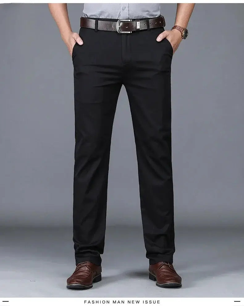 Simples Market men's black straight-stretch office trousers for business casual, size 28-40