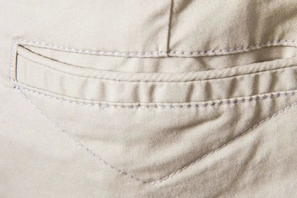 Men's 100% cotton solid shorts, khaki with back pocket and elastic waist