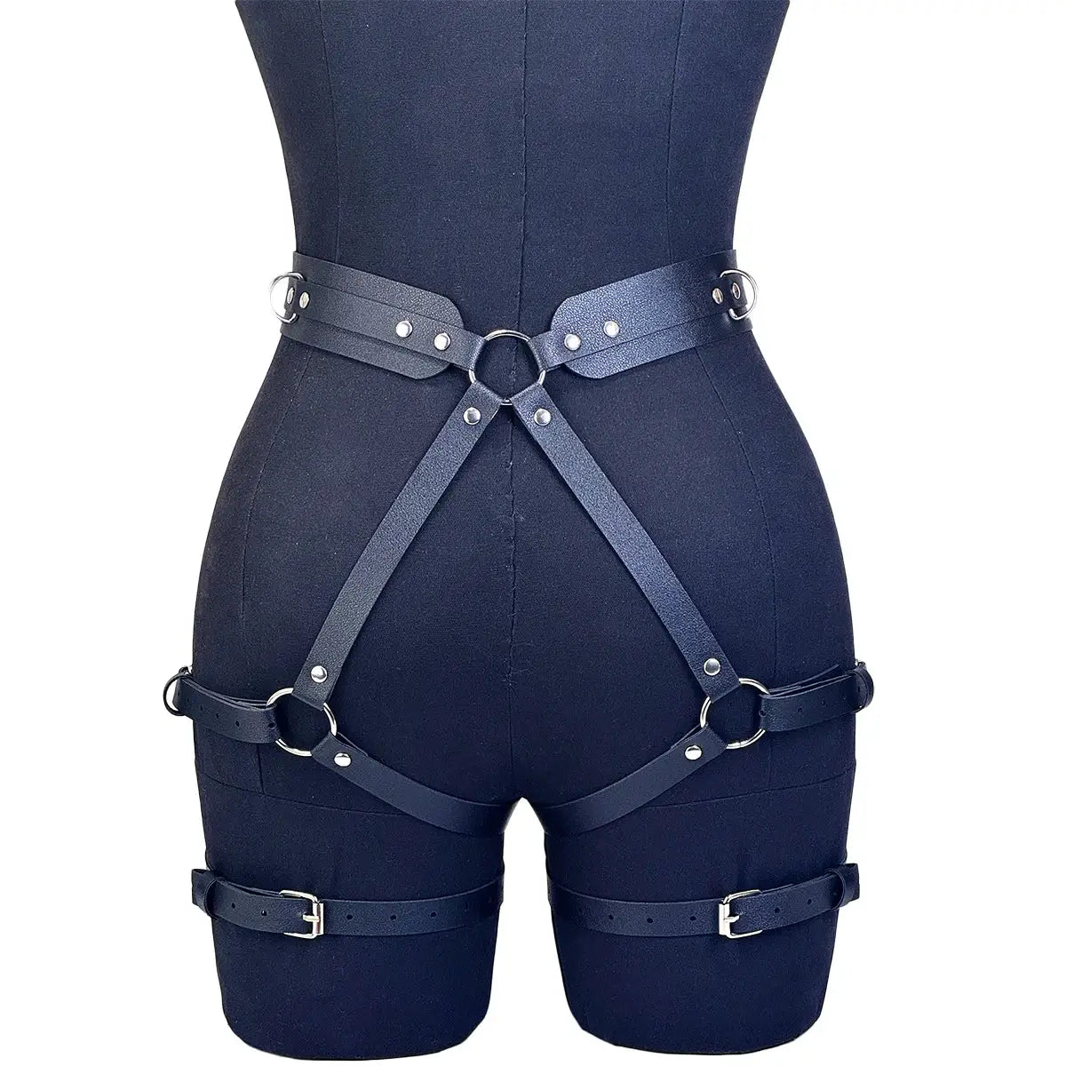 VelvetKink Chest Harness Synthetic Leather Lingerie Bodysuit With Suspender Garter Belt For Mature Fetish Play