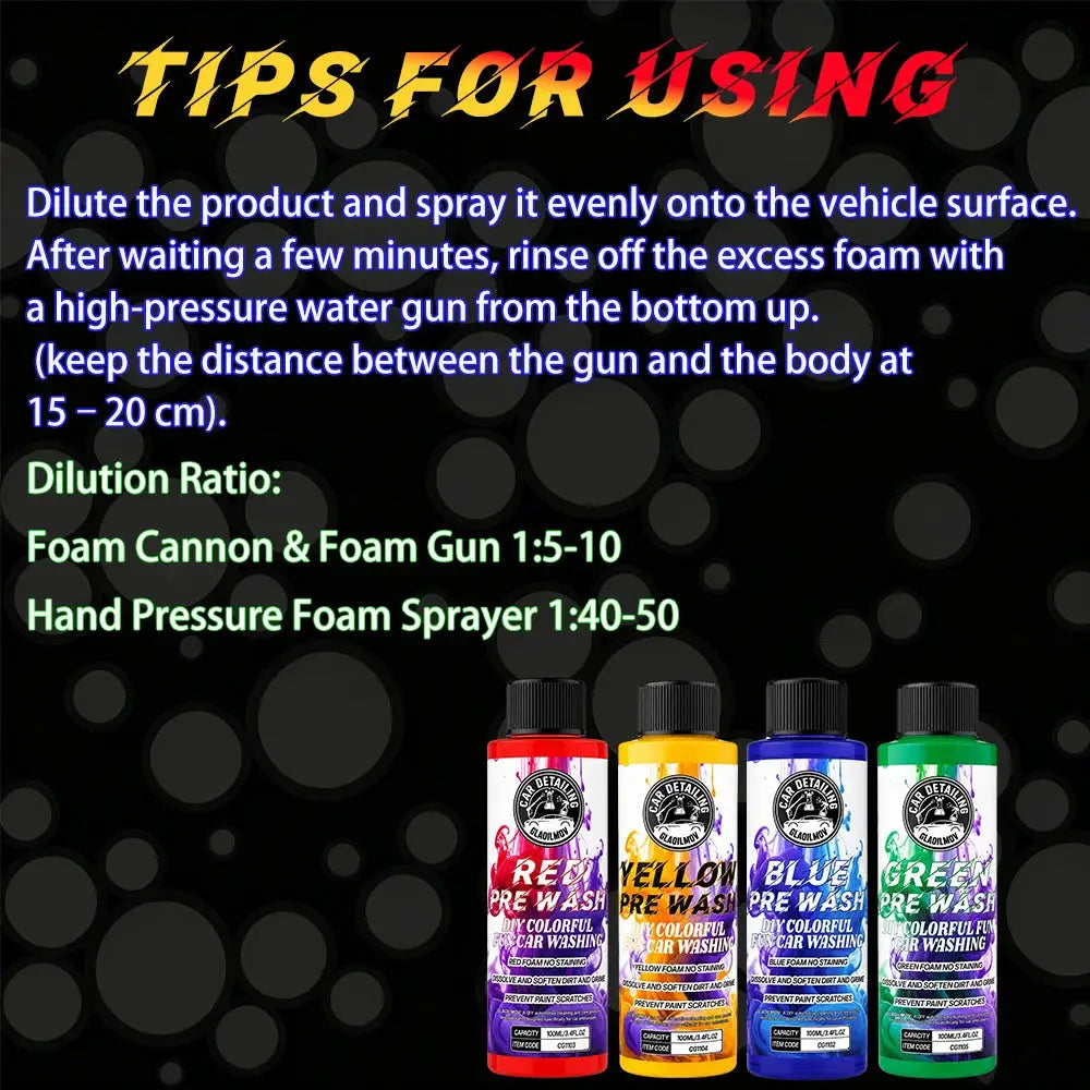Simples Market colored car pre-wash solution, set of 4 high-concentration foam car wash bottles in red, yellow, blue, green