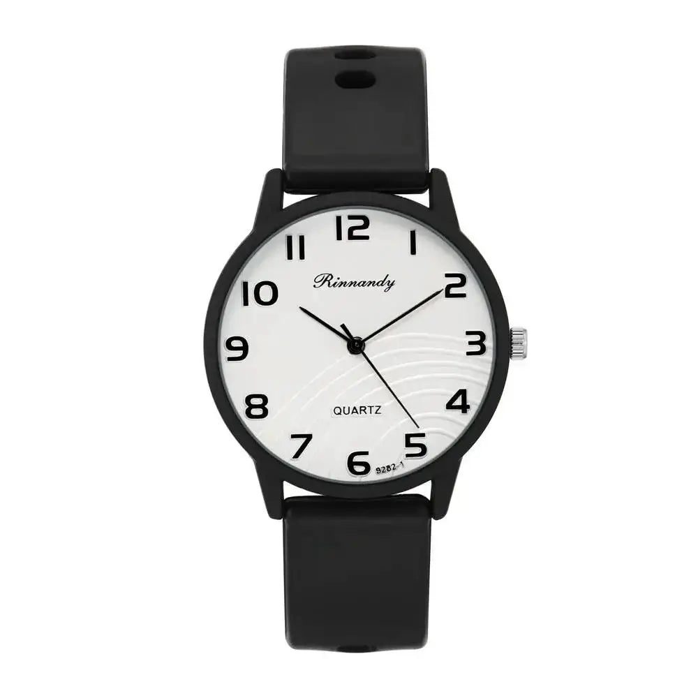 Rinnandy black silicone band quartz women's wristwatch with white dial