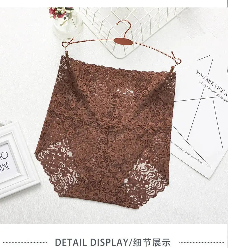 Seamless women’s brown lace high-waist shapewear panty with scalloped edge