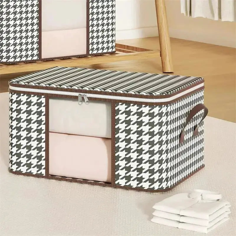 Large Capacity Storage Box With Handles For Clothes And Quilts Foldable Dustproof Zipper Closure Non Woven Fabric