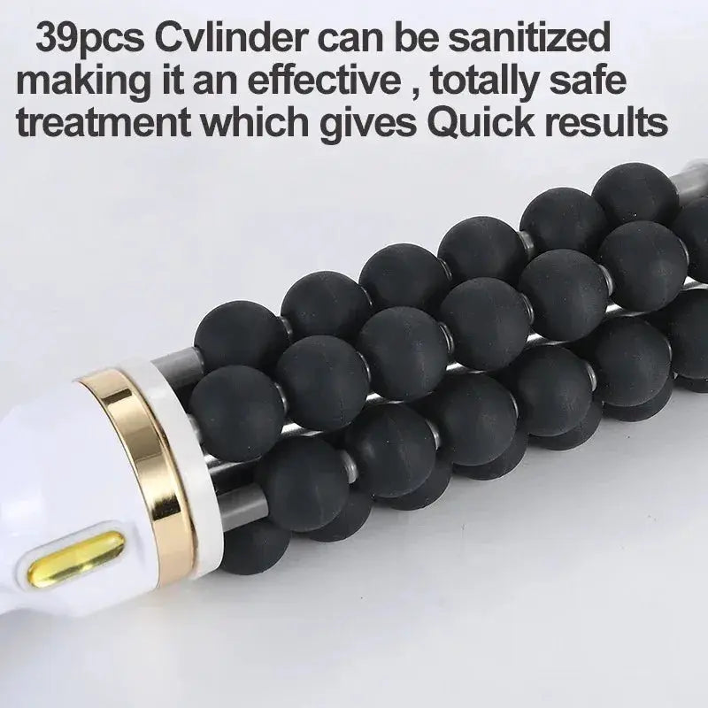 40W high-frequency rolling bead massager with black spherical rollers and white-gold handle