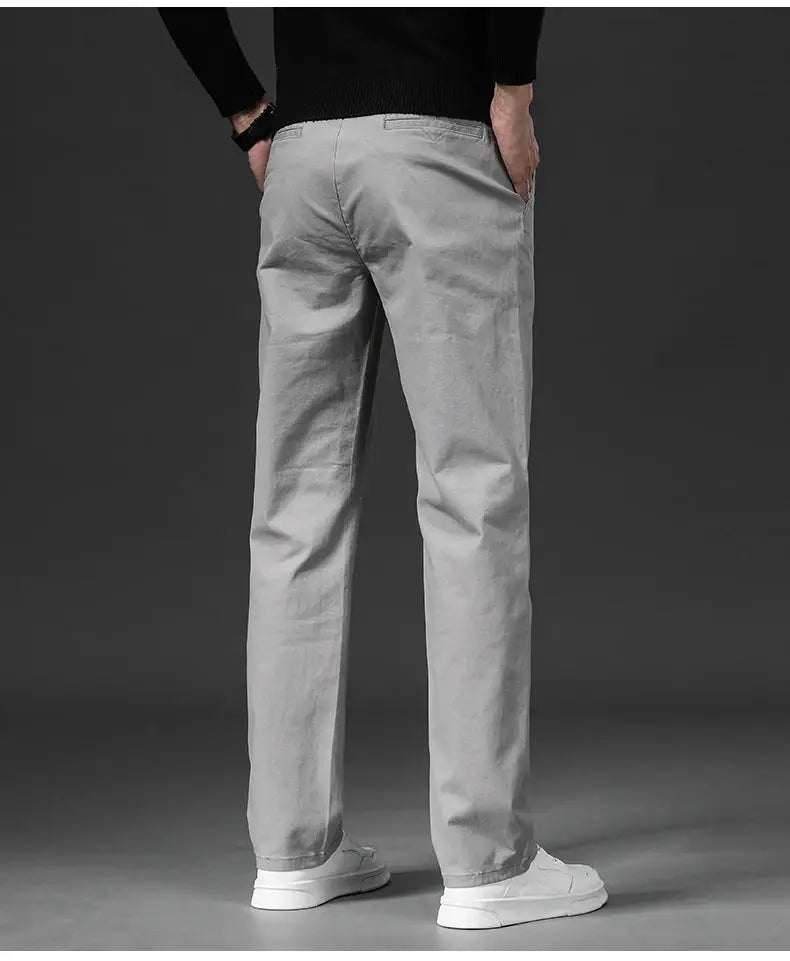 Simples Market men's chinos, straight-fit cotton-stretch khaki casual trousers