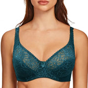 Plus size teal lace underwire bra with floral pattern