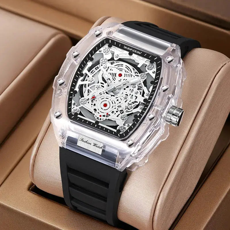 UTHAI BK134 Barrel Shaped Transparent Waterproof Quartz Watch for Men Fashionable Modern Style Durable Build