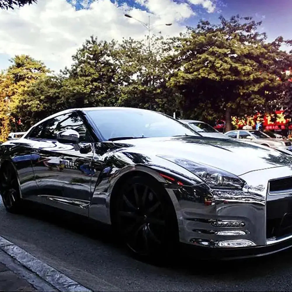 Stretchable silver chrome vinyl wrap film for cars by Simples Market; chrome mirror finish