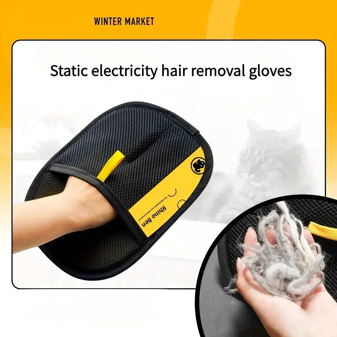 Simples Market 2-Piece Pet Hair Removal Gloves; black double-sided grooming gloves with mesh fabric