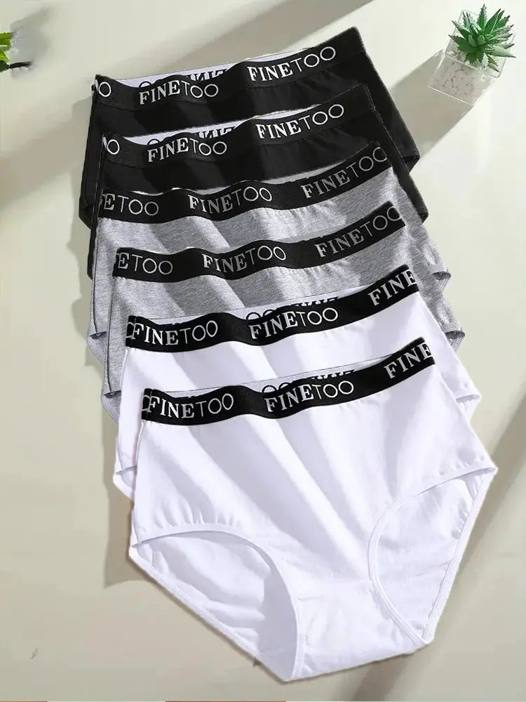 Finetoo women's seamless cotton briefs, 6-piece multi-color set with branded waistband