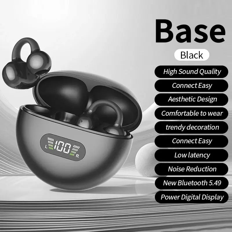 PulseWave Secure Fit Sport Earclip Wireless Bluetooth Headphones With LED Display For Gaming
