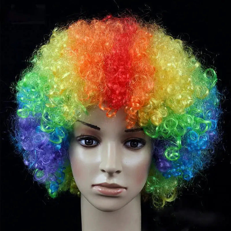 Women curly cosplay wig, rainbow multicolor synthetic hair with short curls
