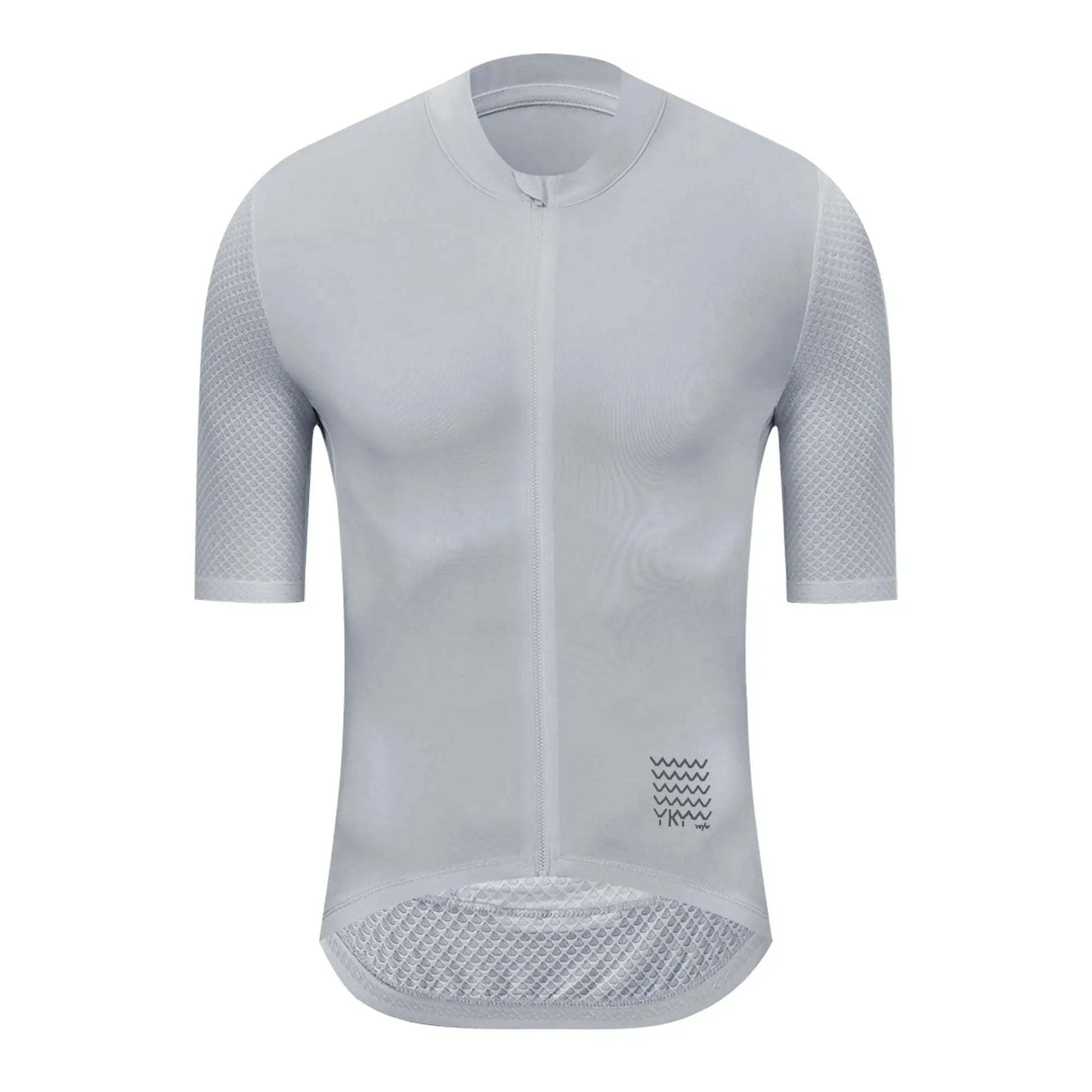 YKYWBIKE men's cycling jersey, gray breathable short-sleeve with mesh sleeve panels and full zip.