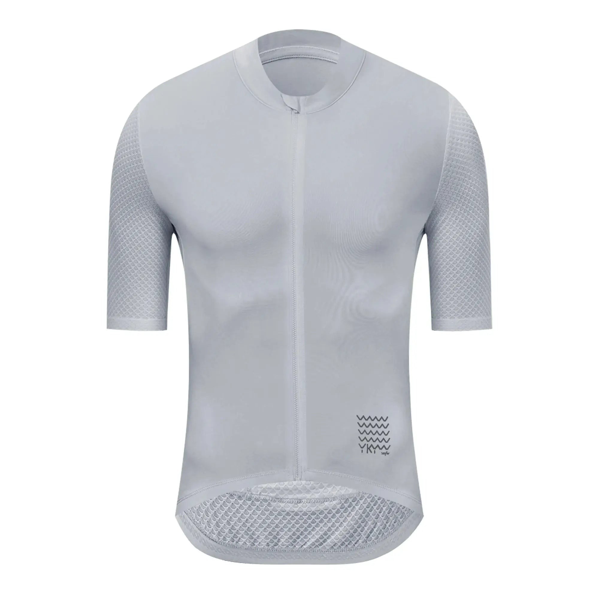 YKYWBIKE men's cycling jersey, gray breathable short-sleeve with mesh sleeve panels and full zip.