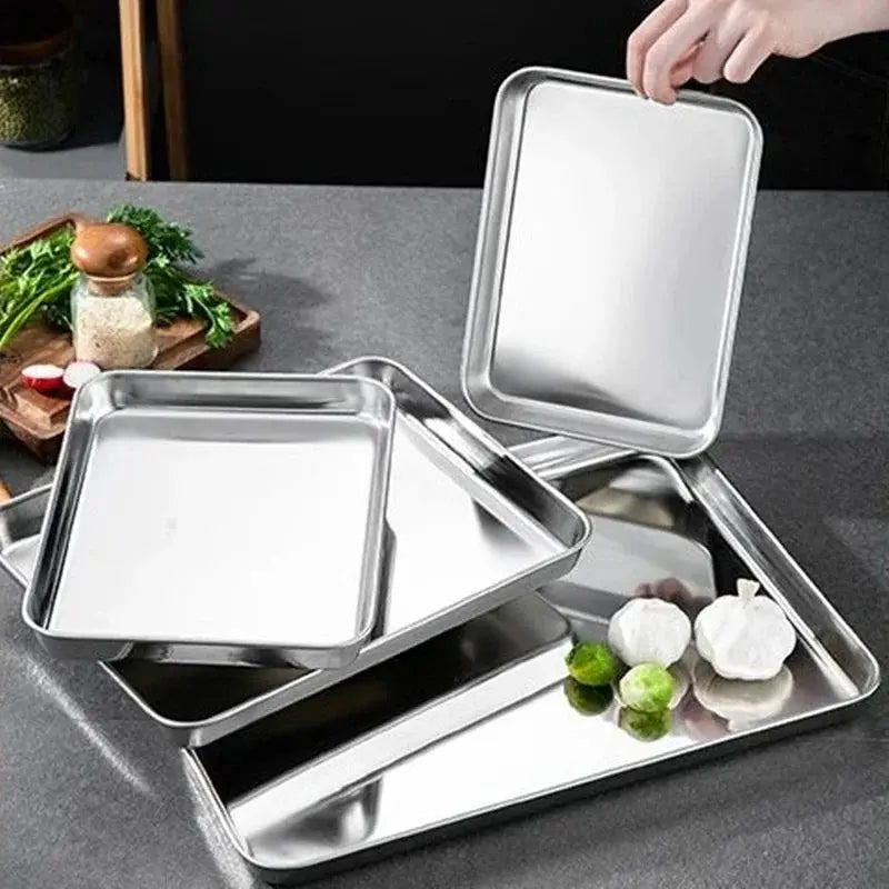 StellarSteel Rectangle Stainless Steel Serving Tray Durable Corrosion Resistant For Restaurants And Hotels