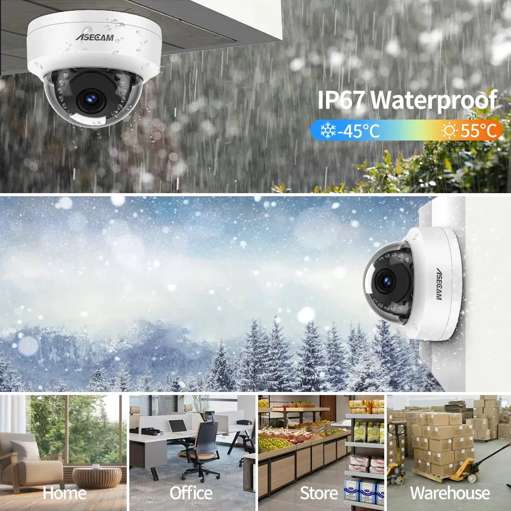 ASECAM outdoor IP dome camera, 8MP 4K, metal housing, Simples Market, IP67 waterproof