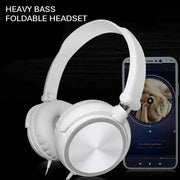 Wired white headphones with mic, foldable over-ear design and 3.5mm jack