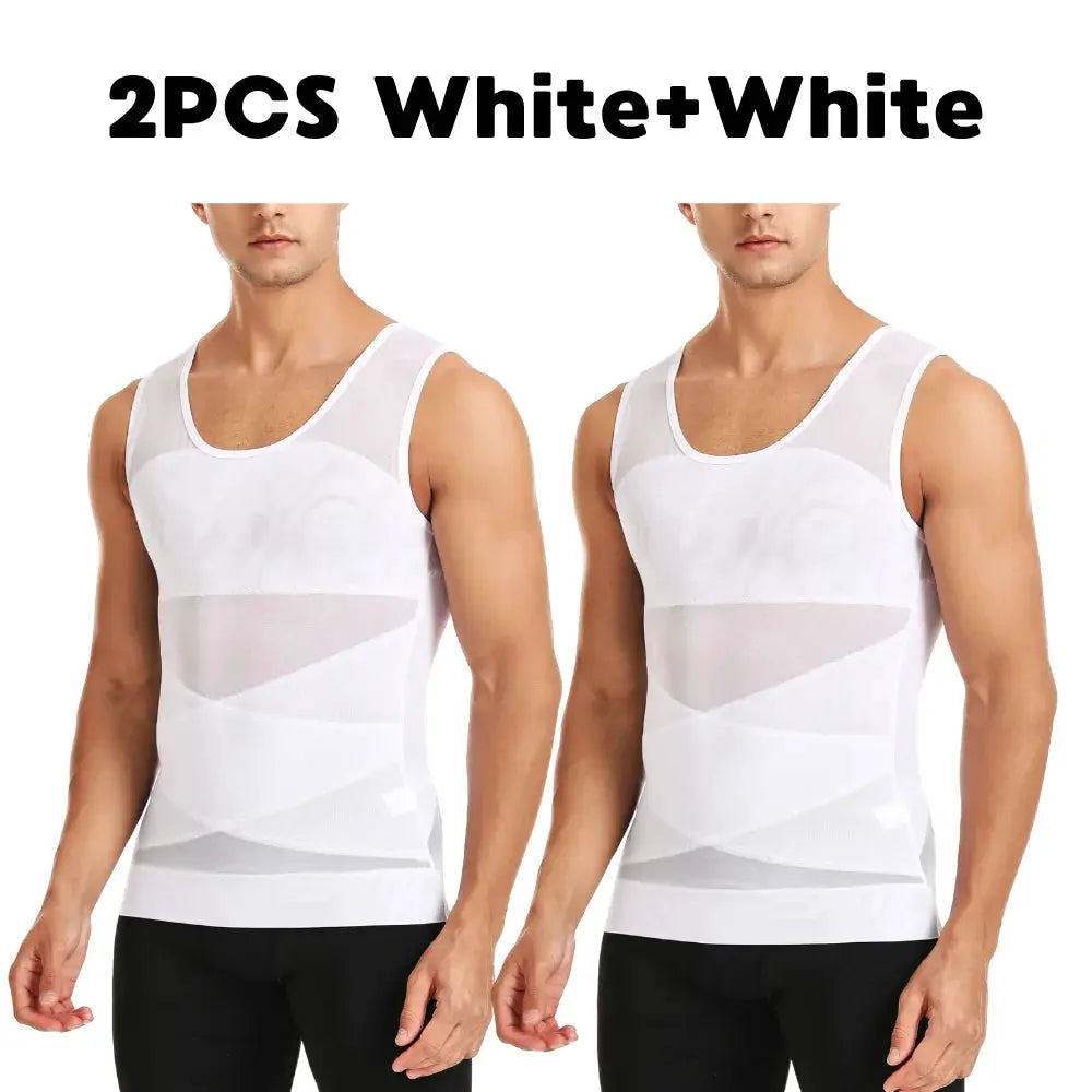 Men's white compression tank tops 2-pack with mesh chest panels, Simples Market