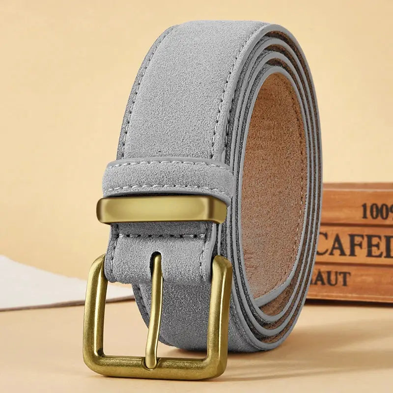 LuxeLine Luxury Suede Cowhide Leather Belt Vintage Gold Buckle Accessory For Dresses And Jeans Women
