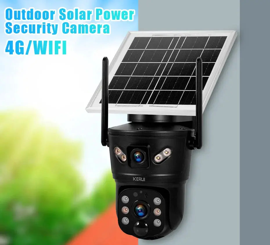 KERUI outdoor solar security camera with solar panel, 4G/WiFi, black body
