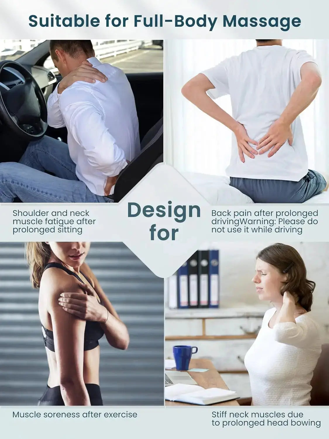 Shiatsu neck and shoulder massager with heated back kneading, U-shaped electric massage pillow