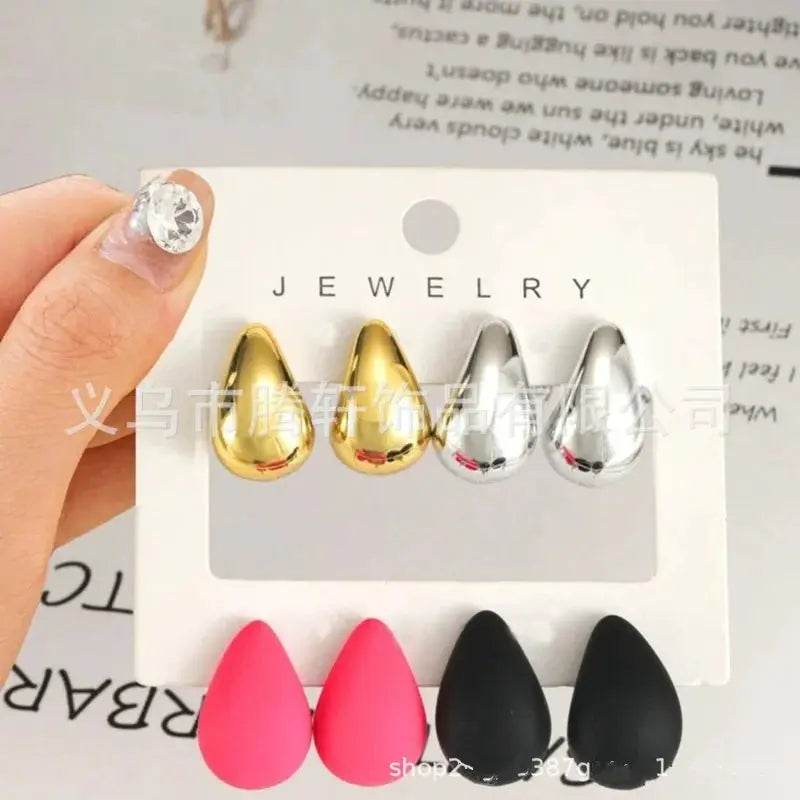 4 Pair Set Vintage Glossy Thick Acrylic Water Drop Stud Earrings For Women Fashion Tear Drop Party Jewelry