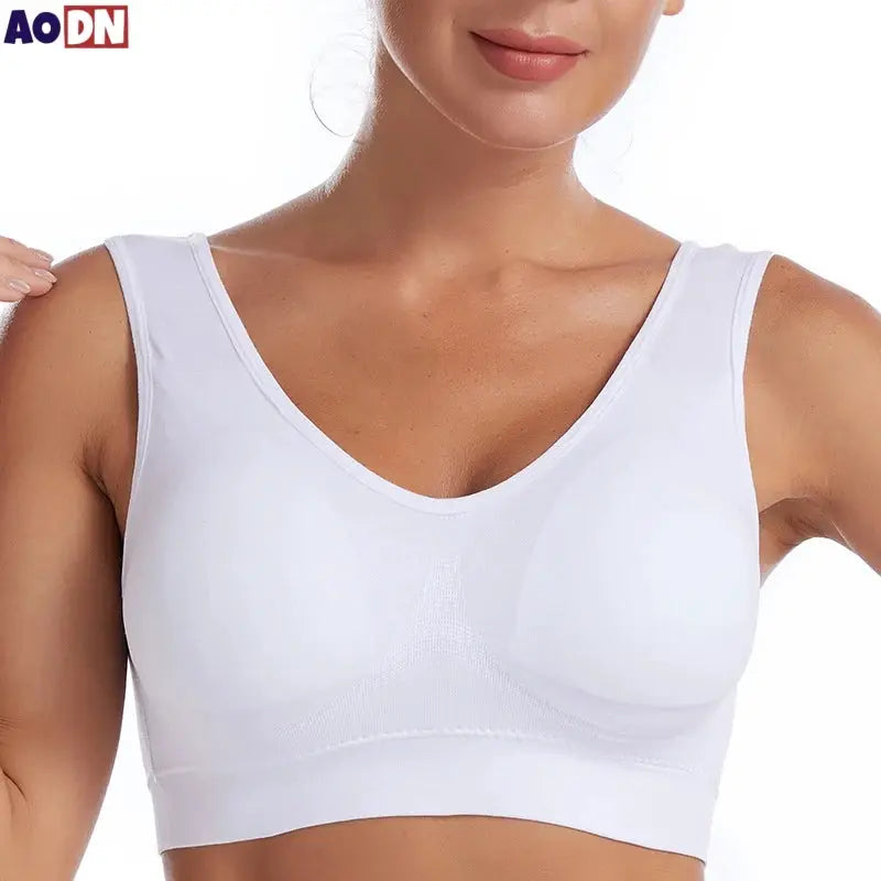 Simples Market wireless seamless bra, white, plus-size S-7XL, non-underwire sports yoga bra