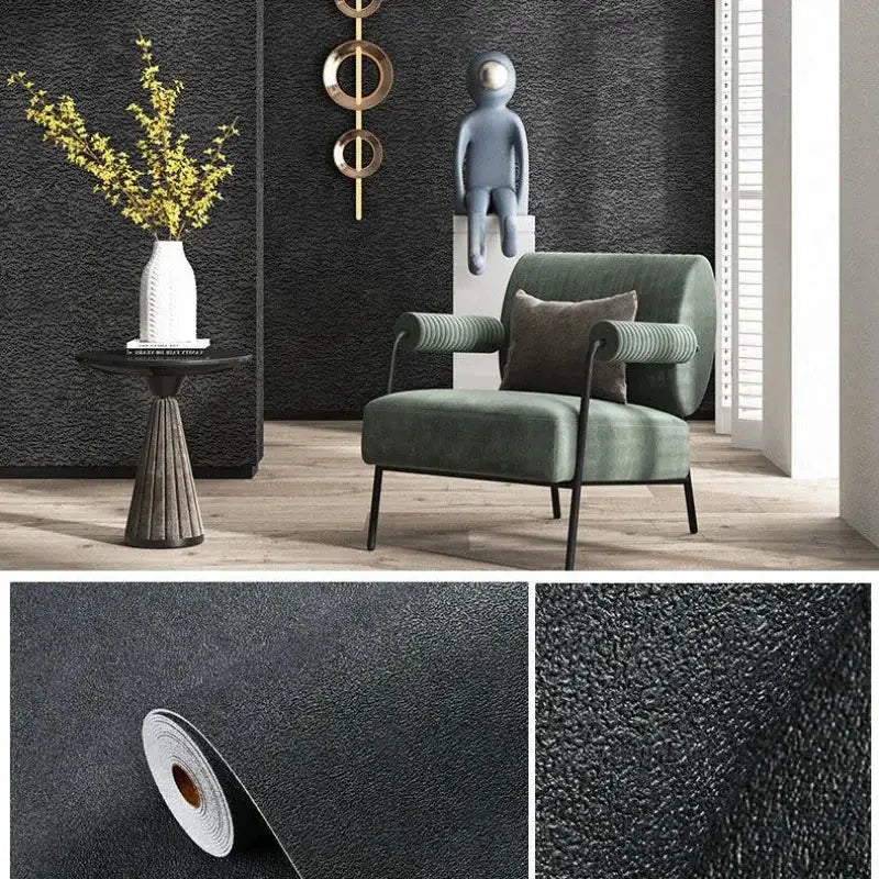 Linen 3D foam self-adhesive PVC wallpaper in dark textured finish; waterproof wall decor for walls