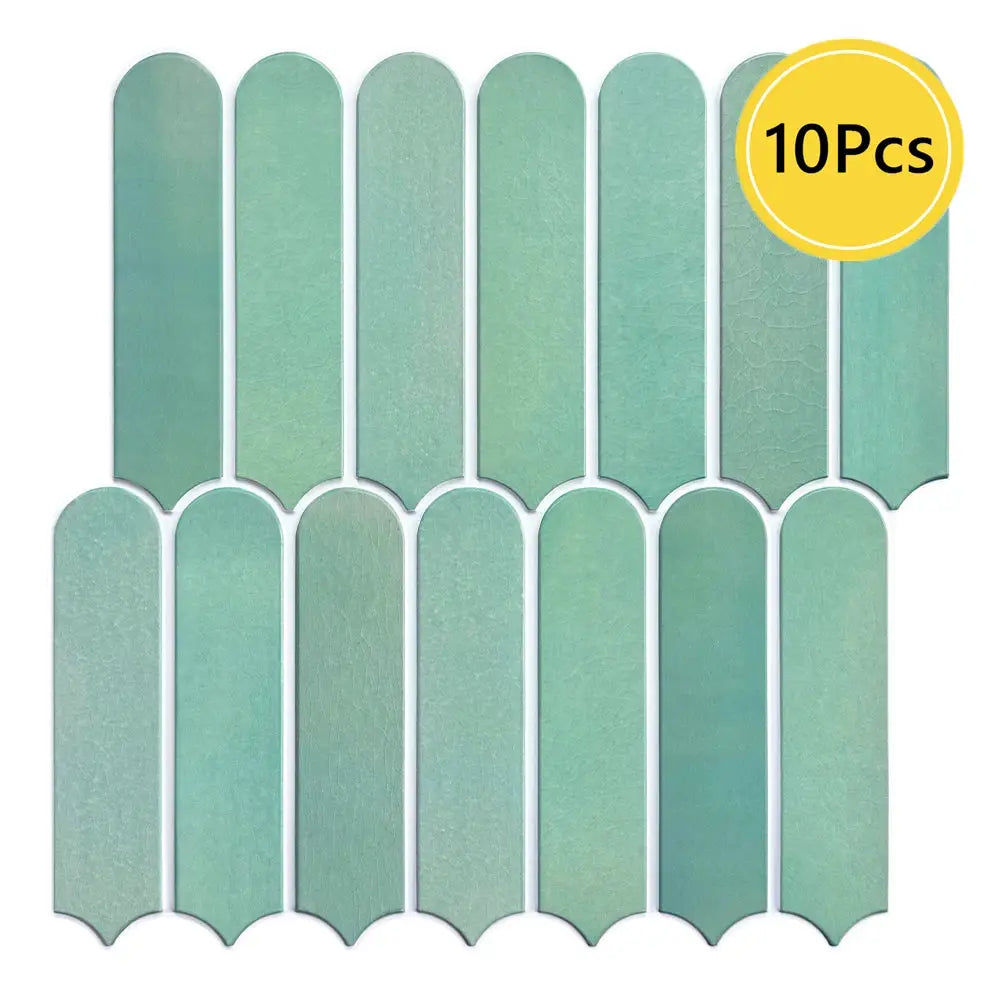 Fish-scale tile stickers, 10pcs, 3D green, self-adhesive backsplash tiles for kitchen/bathroom