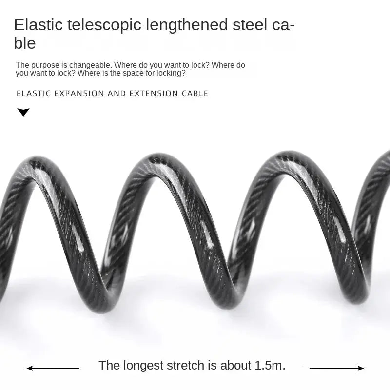 Bicycle lock with black elastic steel wire cable, Simples Market, about 1.5m extended length