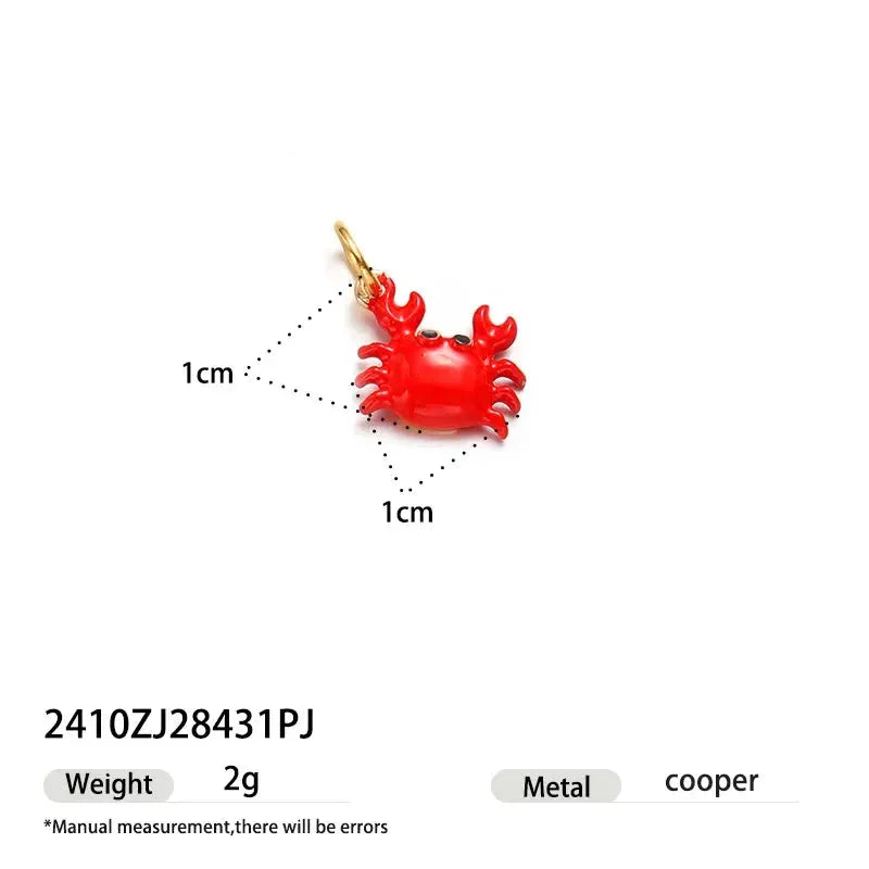 Red crab pendant single hoop earring with gold-tone bail, Simples Market