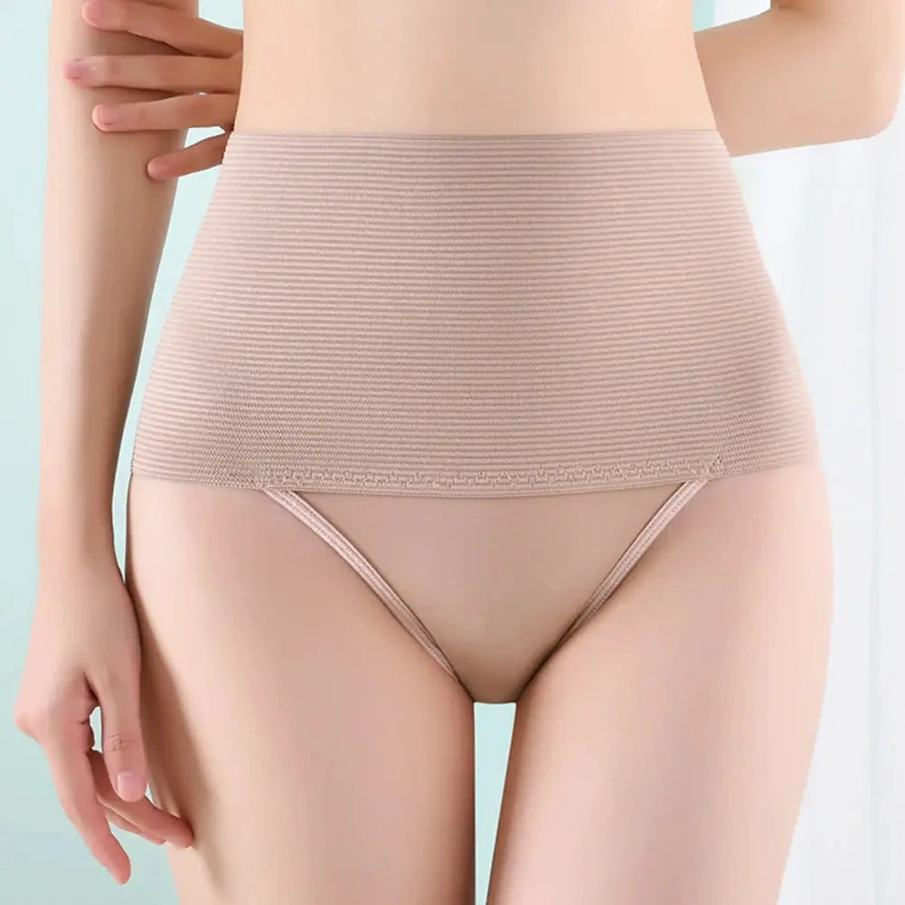 High-waist tummy-control shapewear thong in nude by Simples Market, ribbed elastic band