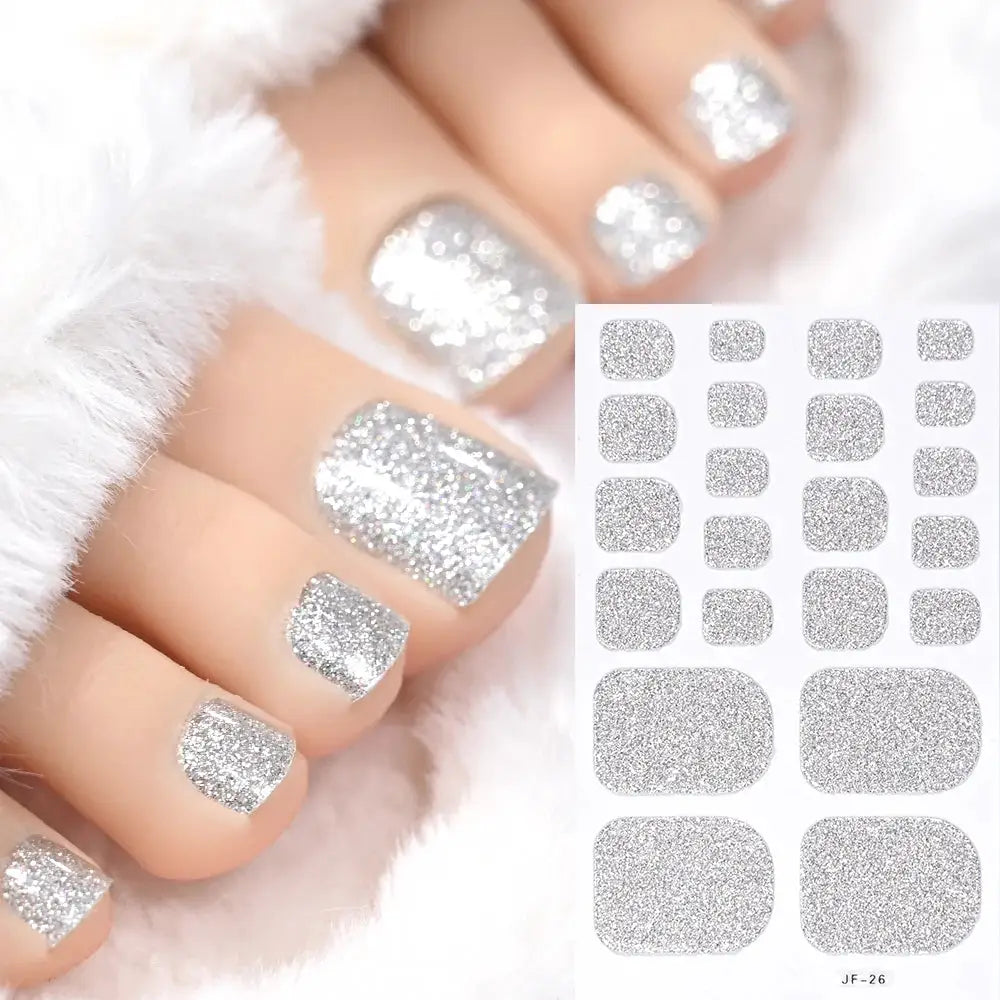 Simples Market toe nail sticker wraps, silver glitter, full-coverage self-adhesive toenail decals