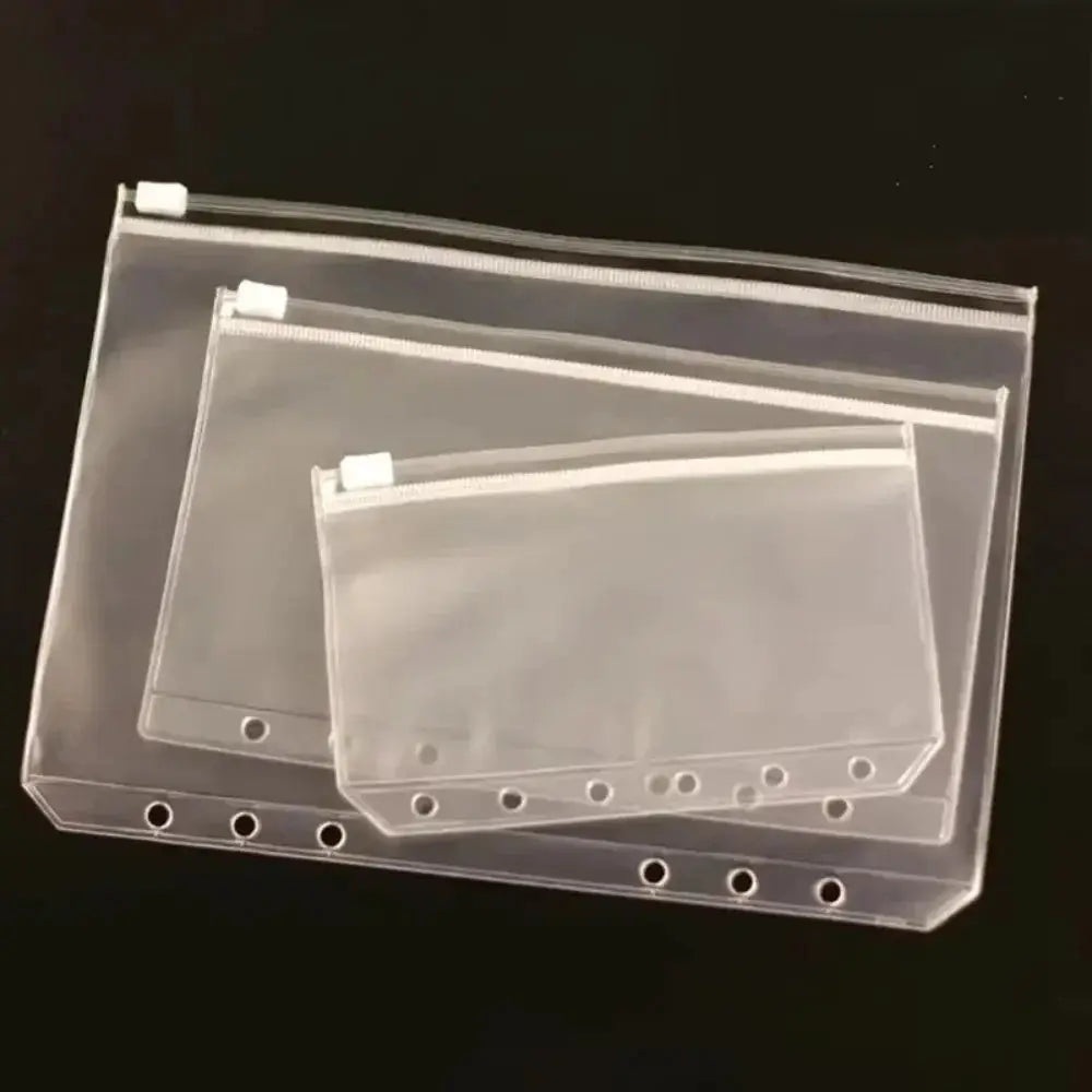 10pcs clear zipper binder pockets for A5–A7 with 6-ring binder holes, waterproof PVC