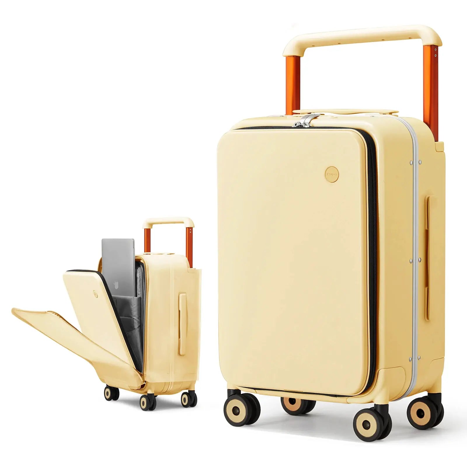 Simples Market Mixi 20-inch carry-on luggage set, beige aluminum-frame suitcases with orange handles (2-piece)