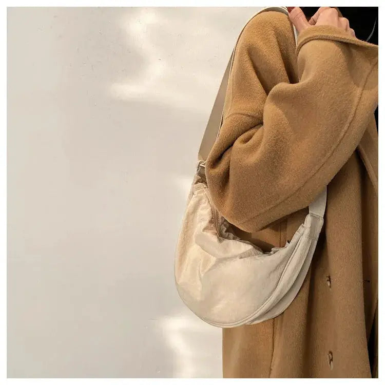 Casual nylon hobo crossbody bag in cream beige, Simples Market, large-capacity women's shoulder bag