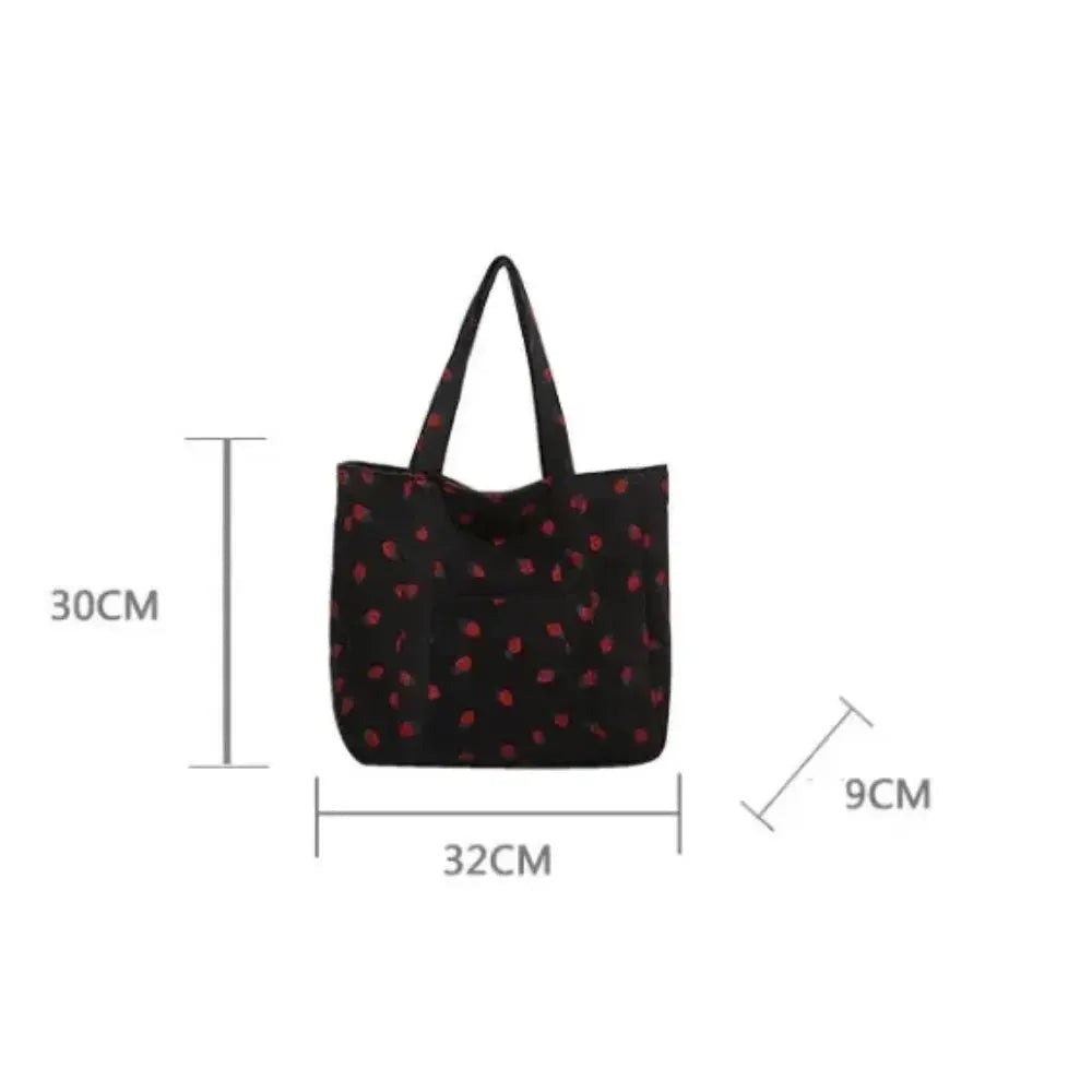BerryCo Corduroy Strawberry Bucket Tote Bag Durable Canvas Daily Commute Large Capacity