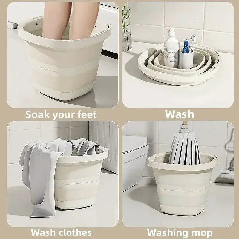 Simples Market large-capacity foldable water bucket, white collapsible tub for foot soak, washing, clothes, and mop