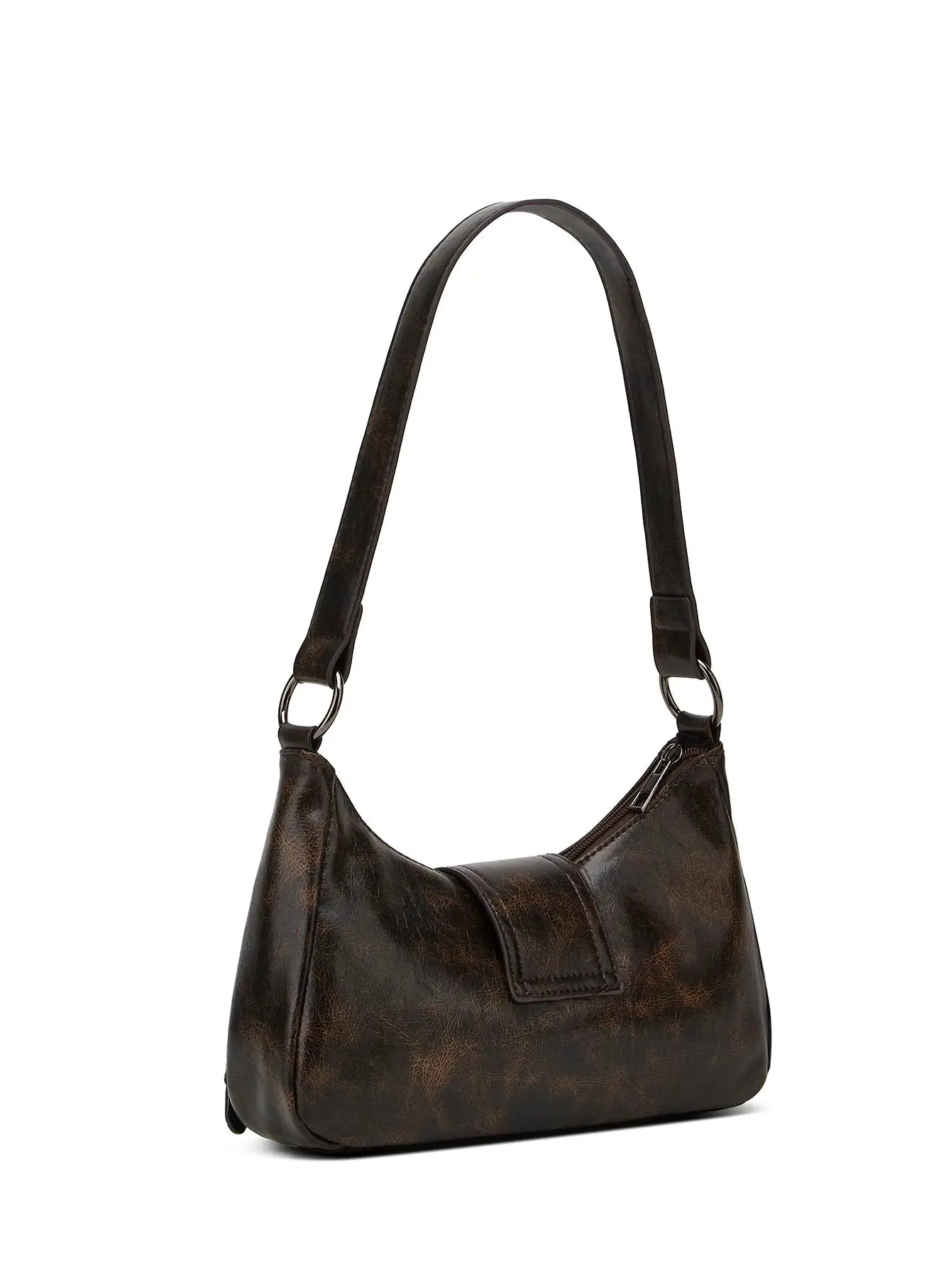 Y2K retro leather shoulder bag by Simples Market in dark brown distressed finish with wide strap